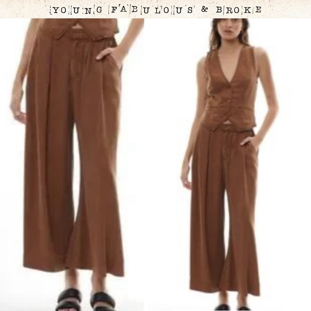 YFB Young Fabulous & Broke Brown Anthropologie Wide Leg Cropped Trousers Large